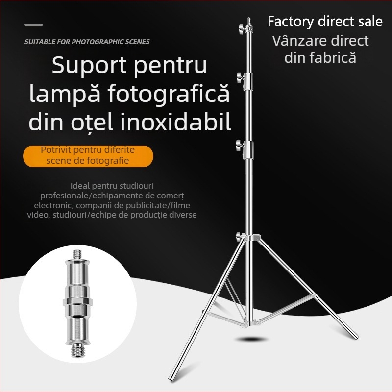 Suport de iluminat pentru fotografie din oțel inoxidabil cu braț transversal telescopic, 3 secțiuni, sarcină 15 kg, diametrul 25–35 mm, greutate 2,3 kg