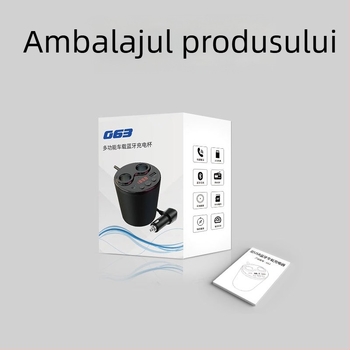 Încărcător auto, tip suport-pahar, cu Bluetooth MP3 și transmițător FM, USB, 12-24V, model G63