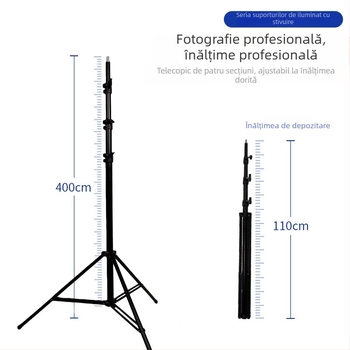 Sprijin de iluminat din aluminiu, 4 m, pentru film, TV și streaming live, 4 secțiuni, diametru 22 mm, cilindru central 40/35/30/25 mm