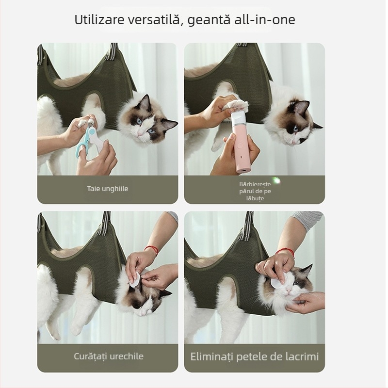 Sac de Spălat Pisici cu Protecție Anti-Zgâriere, Instrument de Baie Multifuncțional pentru Pisicute, Design Fix, Pachet de 100 MR237