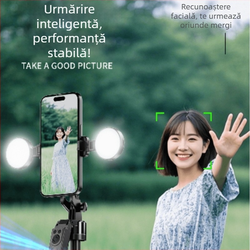 Gimbal pentru telefon cu rotație de 360°, urmărire facială, telecomandă, Bluetooth, aliaj de aluminiu