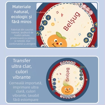 Pad pentru mouse rotund, design desen animat, suprafață anti-derapare, cauciuc natural, imprimare prin transfer termic, personalizare disponibilă