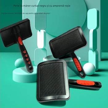 Pieptene de îngrijire pentru pisici, cu mâner curbat și design cu amprente; greutate 90 g; ambalaj 96/160/180 buc.; cutie 55×50×37 cm, 50×38×55 cm sau 45×38×54 cm