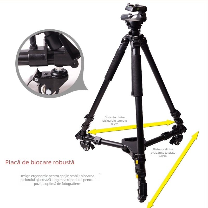 Bază de trepied cu role DY-101 | aliaj de aluminiu | capacitate de încărcare 30 kg | greutate 1.1 kg | lungime pliată 440 mm