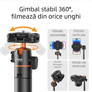 VRIG TP-16 Trepied pentru cameră cu cap PTZ 3D, aliaj de aluminiu, 5 secțiuni, încărcare până la 2 kg