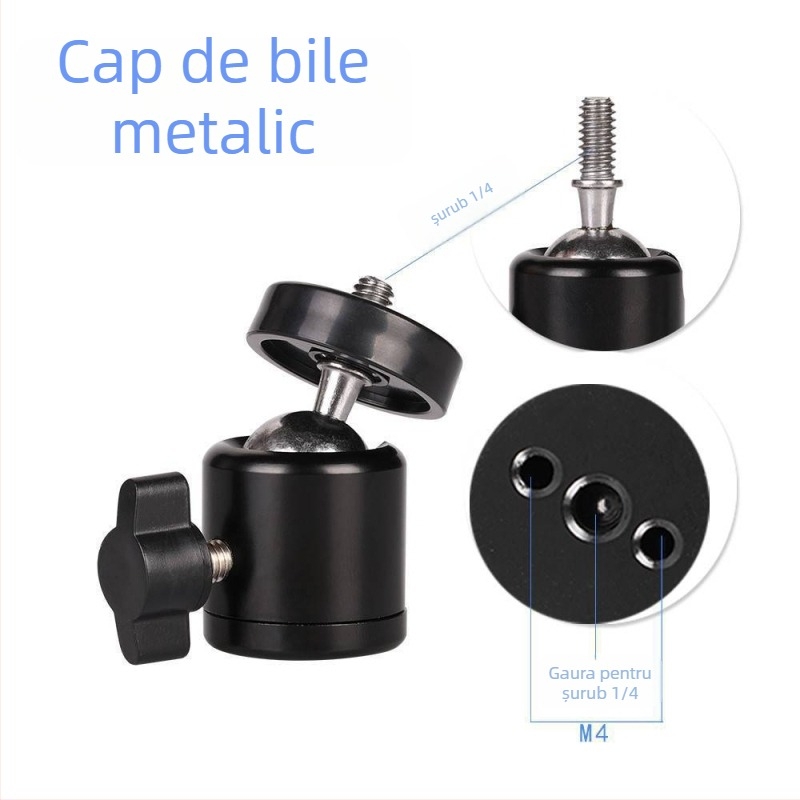 ULANZI DSLR trepied cu lampă circulară integrată și cap de sferă cu rotație de 360°, construcție metalică, greutate 75 g