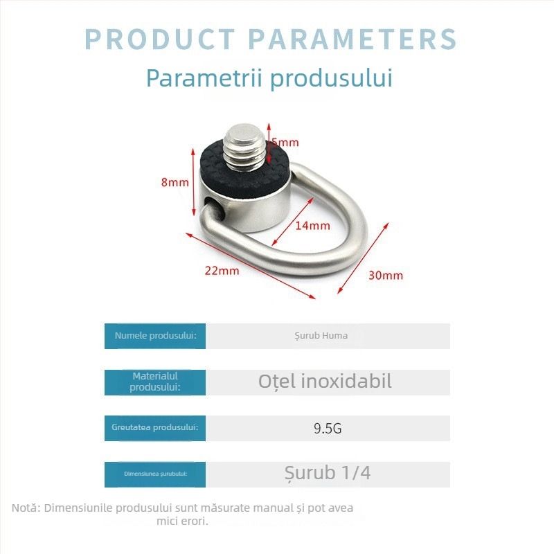 Șurubelă pentru cameră Neutral Humvee screw cu clemă în formă de C și pernă din cauciuc, oțel inoxidabil, sarcină 2-5 kg, greutate 0,095 kg