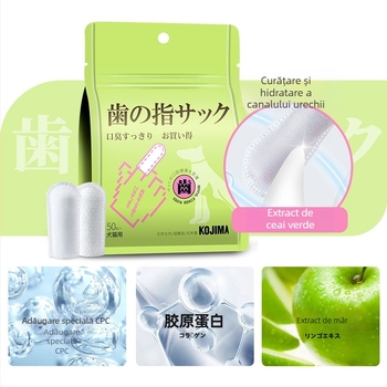 KOJIMA Șervețele umede pentru deget pentru îngrijire a ochilor, urechilor și dinților la pisici — 48 buc.