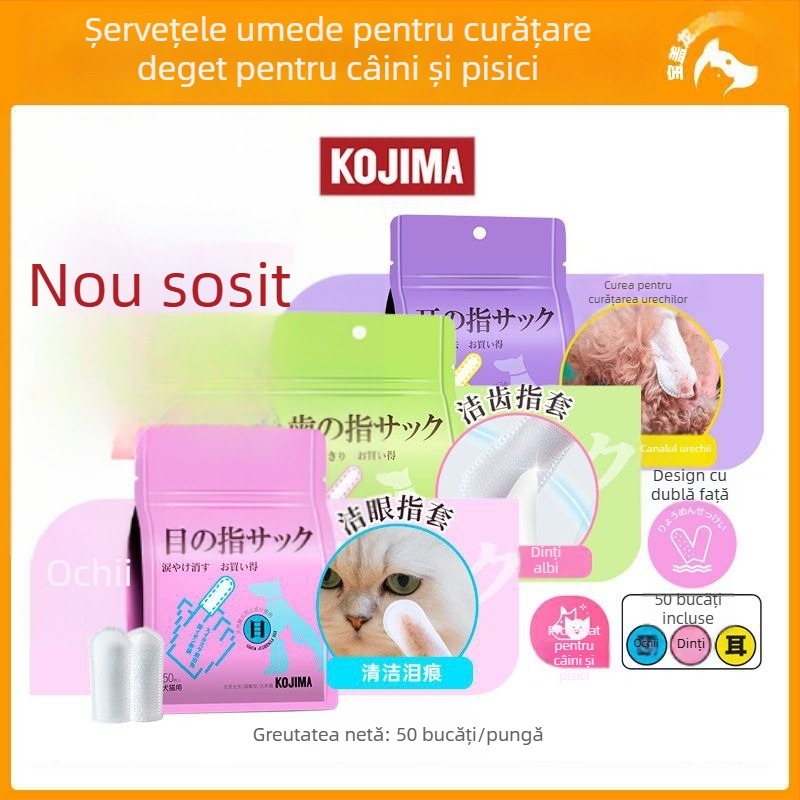 KOJIMA Șervețele umede pentru deget pentru îngrijire a ochilor, urechilor și dinților la pisici — 48 buc.