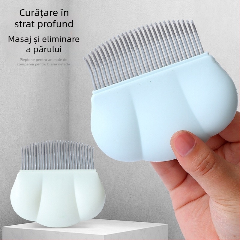 Pieptene de îngrijire pentru pisici și câini, cu dinți flexibili pentru deshedding și descurcarea nodurilor; ABS material; brand One cat and two dogs.