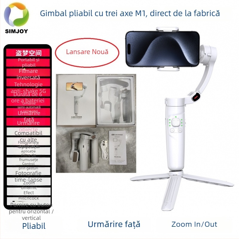 Can mirror M1 Stabilizator pentru telefon cu 3 axe, pliabil, urmărire facială