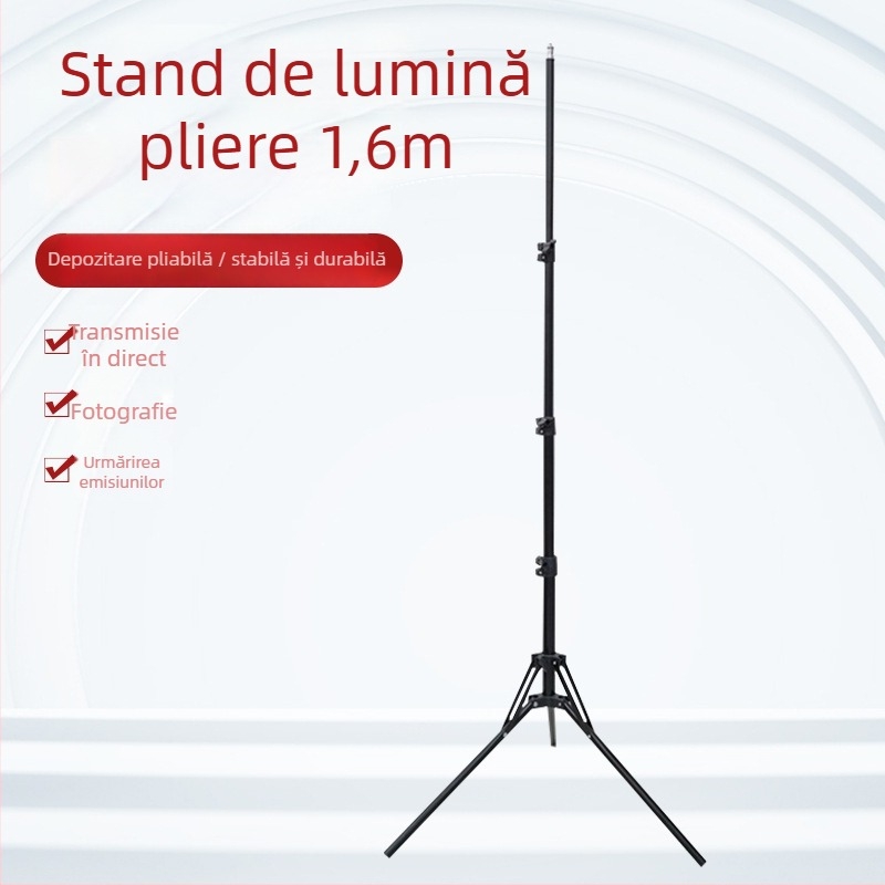 Stativ de iluminat telescopic, din țevi de fier și plastic; 4 secțiuni; sarcină 5 kg; diametru țeavă 16/19/22/25 mm; marcă Yutian