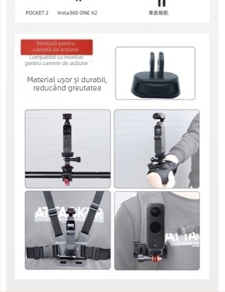 Adaptor cu filet 1/4, bază reglabilă, pentru GoPro 11, DJI Action și Insta360 One X3