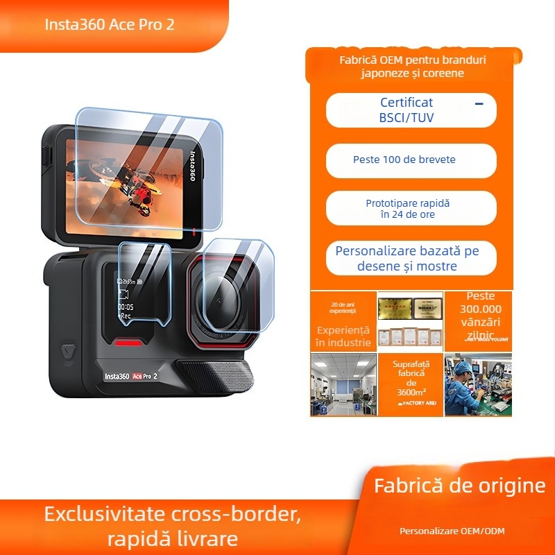 Xuyi folie de protecție din sticlă securizată pentru obiectiv și ecran Insta360 AcePro2