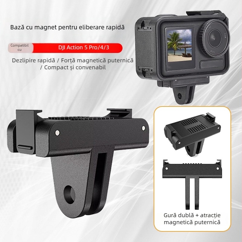 Adaptor magnetic pentru bază cu eliberare rapidă pentru camere Action4/5Pro; Material ABS+aluminiu; Greutate 14 g