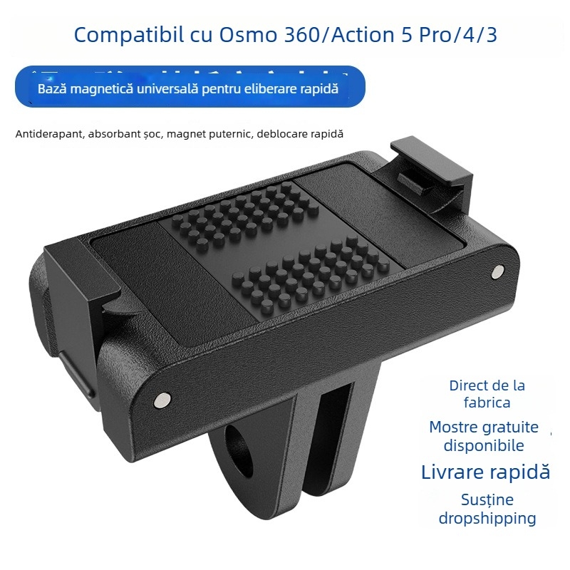 Bază magnetică cu eliberare rapidă, adaptor dual cu gheare pentru DJI Osmo Action 3/4/5 Pro – material: plastic, aliaj de aluminiu, gel de silicon
