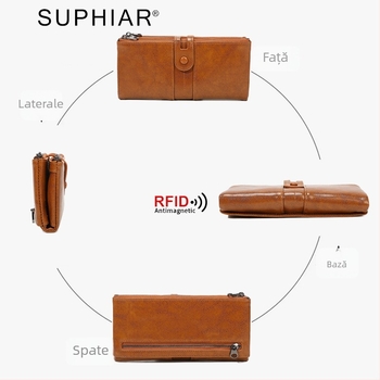 Portofel lung din PU leather cu protecție RFID, stil feminin retro cu model floral, căptușeală din poliester, vară 2025