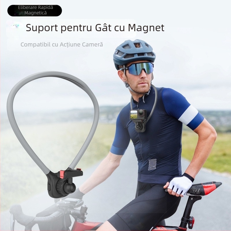 YLTECH Suport pentru gât pentru cameră cu ventuză magnetică și eliberare rapidă, compatibil GoPro, DJI, Insta360, camere fără oglindă, compacte și smartphone-uri