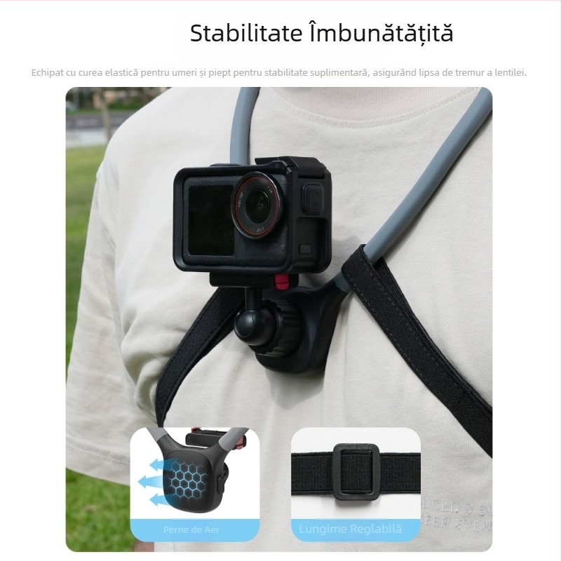 YLTECH Suport pentru gât pentru cameră cu ventuză magnetică și eliberare rapidă, compatibil GoPro, DJI, Insta360, camere fără oglindă, compacte și smartphone-uri