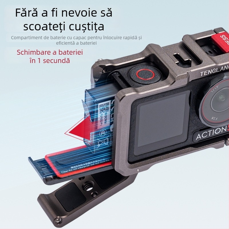TENGLANG TL-A1 Cadru protector metal pentru DJI Osmo Action 5 Pro/4/3 – aliaj de aluminiu, oțel inoxidabil și silicon