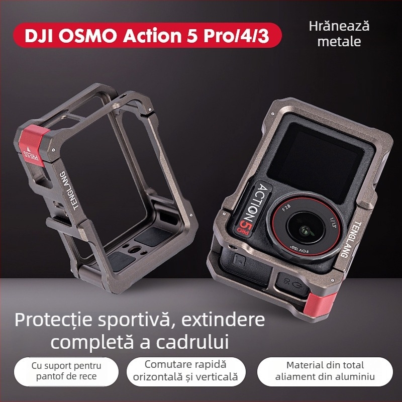 TENGLANG TL-A1 Cadru protector metal pentru DJI Osmo Action 5 Pro/4/3 – aliaj de aluminiu, oțel inoxidabil și silicon