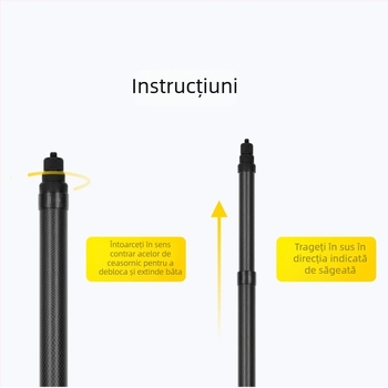 Stick de selfie din fibră de carbon pentru Insta360 X3/X4/X5 – tijă extensibilă