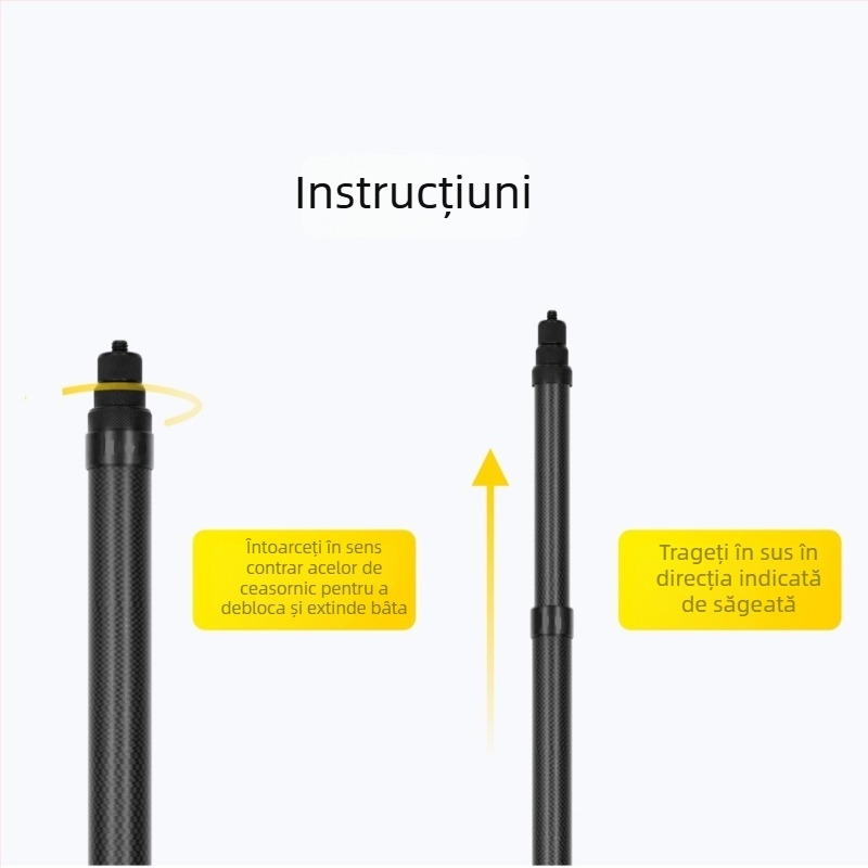 Stick de selfie din fibră de carbon pentru Insta360 X3/X4/X5 – tijă extensibilă