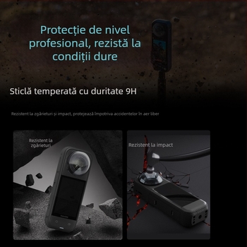 Insta360 X5/X4/X3 Shadow Stone protecție lentile, sticlă temperată, PC optic, model ISX4-BHJ-BL, logo personalizabil