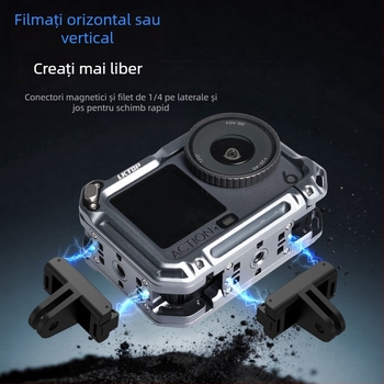 Ramă de protecție din aliaj de aluminiu pentru Osmo Action 6, design cușcă de iepure cu deschidere dublă, model AC-001, include: o cușcă de iepure