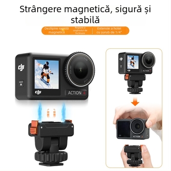 AC-36 Bază gimbal cu eliberare magnetică rapidă pentru DJI Action 3/4/5 Pro; material: plastic + aliaj de aluminiu; compatibil cu Action 5/4/3; include bază de gimbal cu eliberare rapidă din plastic și cutie; imprimare logo suportată.