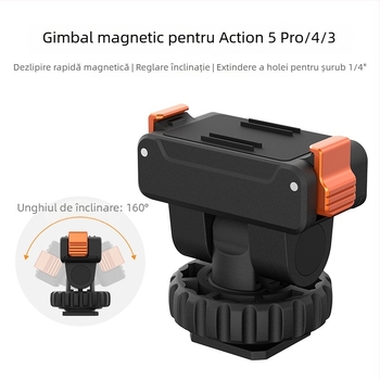 AC-36 Bază gimbal cu eliberare magnetică rapidă pentru DJI Action 3/4/5 Pro; material: plastic + aliaj de aluminiu; compatibil cu Action 5/4/3; include bază de gimbal cu eliberare rapidă din plastic și cutie; imprimare logo suportată.