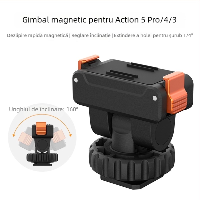 AC-36 Bază gimbal cu eliberare magnetică rapidă pentru DJI Action 3/4/5 Pro; material: plastic + aliaj de aluminiu; compatibil cu Action 5/4/3; include bază de gimbal cu eliberare rapidă din plastic și cutie; imprimare logo suportată.