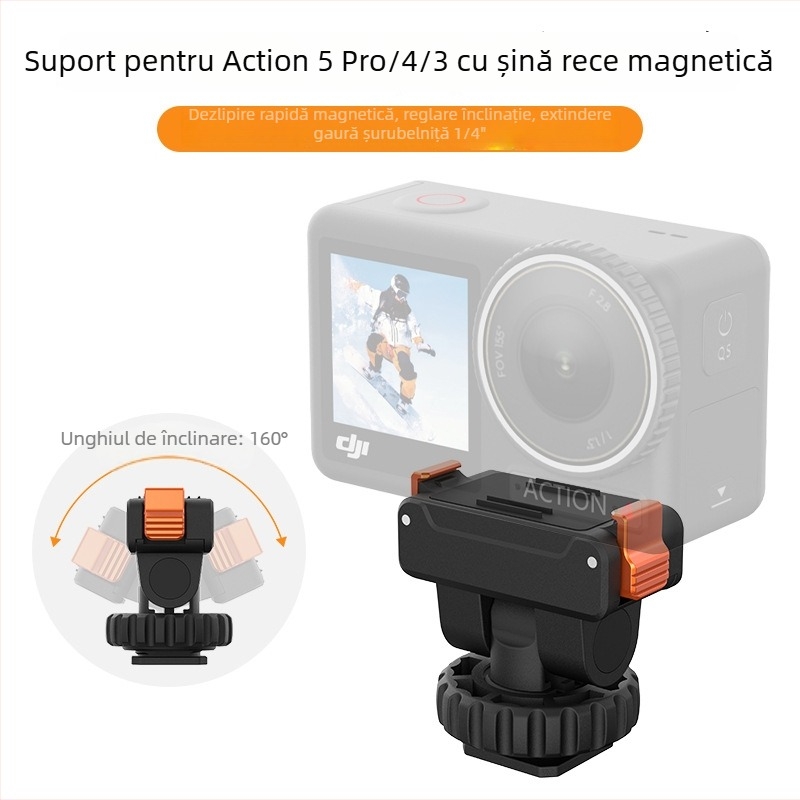 AC-36 Bază gimbal cu eliberare magnetică rapidă pentru DJI Action 3/4/5 Pro; material: plastic + aliaj de aluminiu; compatibil cu Action 5/4/3; include bază de gimbal cu eliberare rapidă din plastic și cutie; imprimare logo suportată.