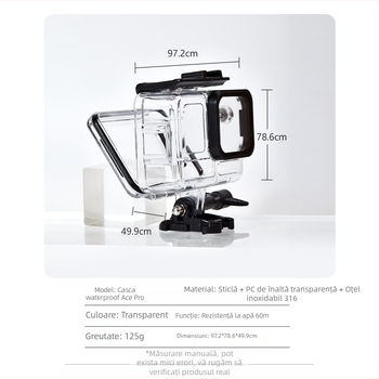 Carcasă impermeabilă pentru Shadow Stone ACE PRO1/2, cameră de acțiune; plastic; model A-ISAP-WC; adaptor de filtru; utilizare în exterior