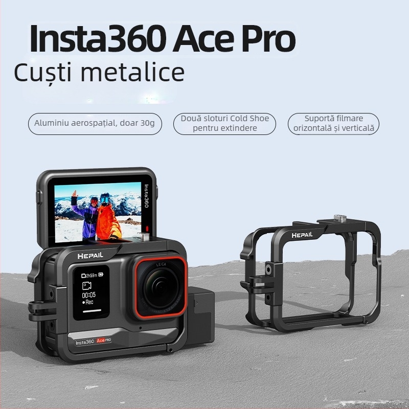 HepAil AC-25 Ramă de protecție din aluminiu pentru Insta360 Ace/Ace Pro — Suport pentru fotografiere orizontală și verticală