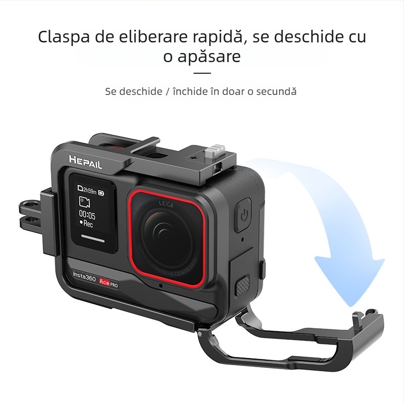HepAil AC-25 Ramă de protecție din aluminiu pentru Insta360 Ace/Ace Pro — Suport pentru fotografiere orizontală și verticală