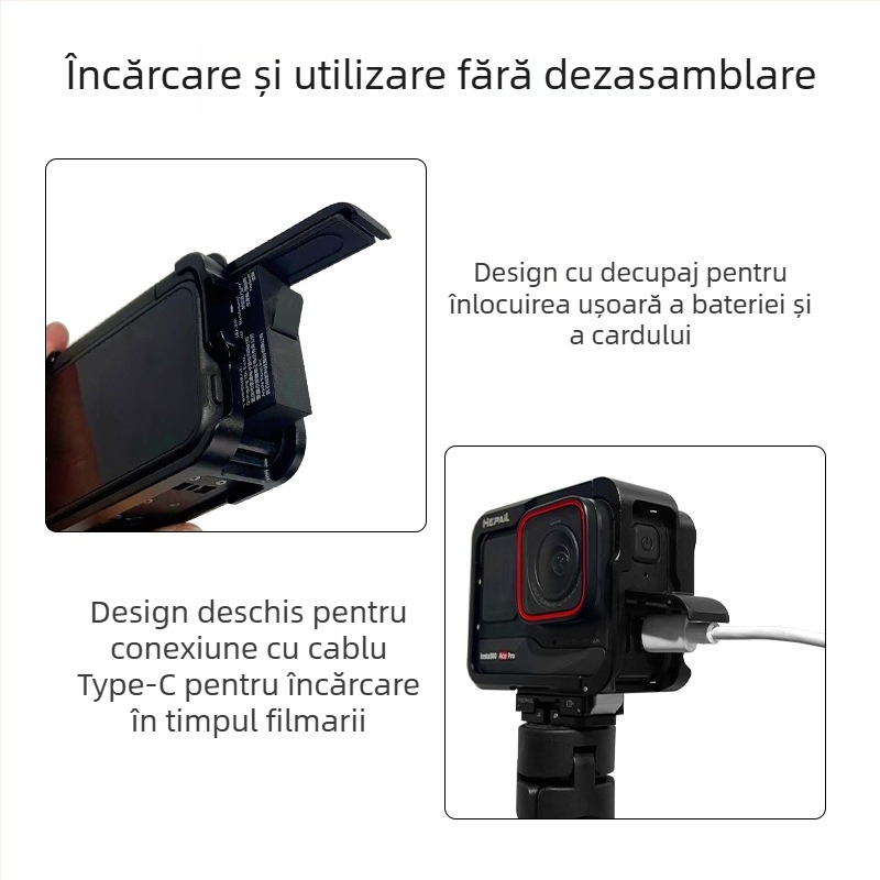 HepAil AC-25 Ramă de protecție din aluminiu pentru Insta360 Ace/Ace Pro — Suport pentru fotografiere orizontală și verticală