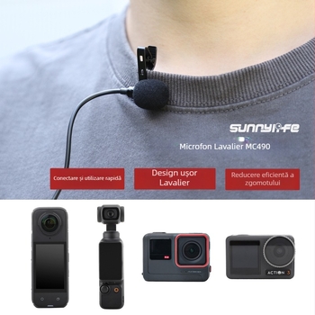 MC490 Microfon Lavalier pentru camerele Insta360 Action, conector Type-C, material compozit, compatibil cu Ace/Pro2/X4/X2/X3/OA 5Pro/4/3/2/POCKET