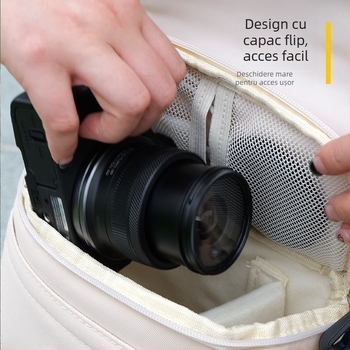Geantă pentru cameră cu curea crossbody, material PU, stil geantă de mână, compatibilă cu Canon R50, Sony ZV-E10 și Fujifilm mirrorless, lansare primăvara 2025, pentru depozitare acasă.