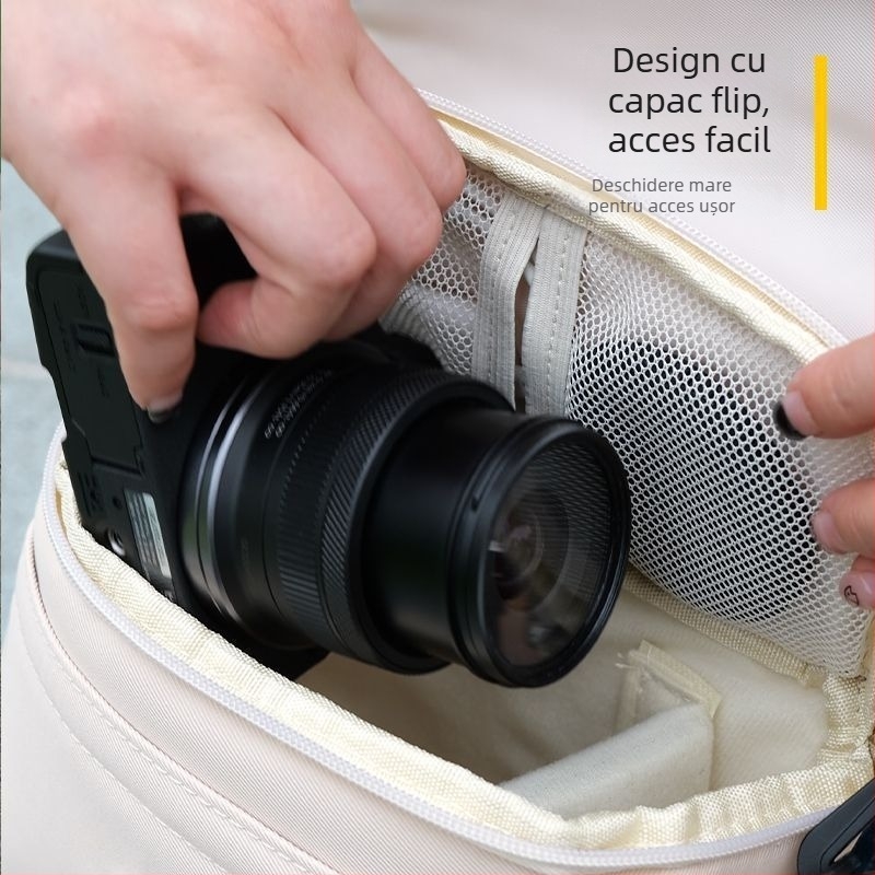 Geantă pentru cameră cu curea crossbody, material PU, stil geantă de mână, compatibilă cu Canon R50, Sony ZV-E10 și Fujifilm mirrorless, lansare primăvara 2025, pentru depozitare acasă.