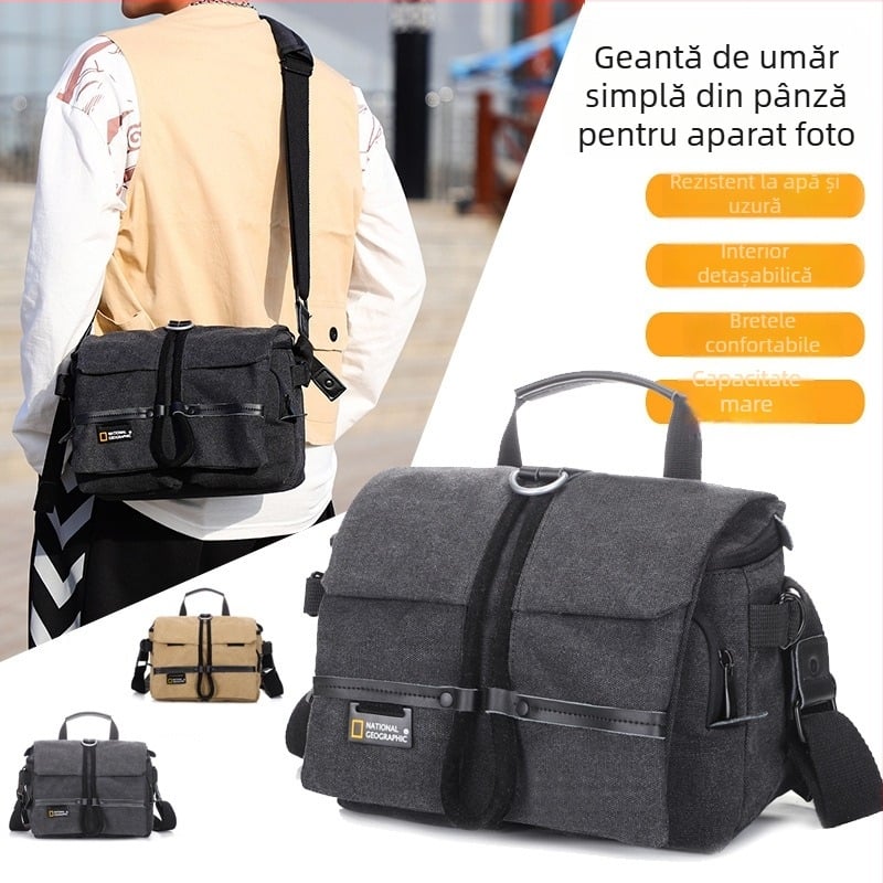 Geantă pentru cameră SLR cu curea de umăr, pânză, culoare solidă, căptușeală poliester
