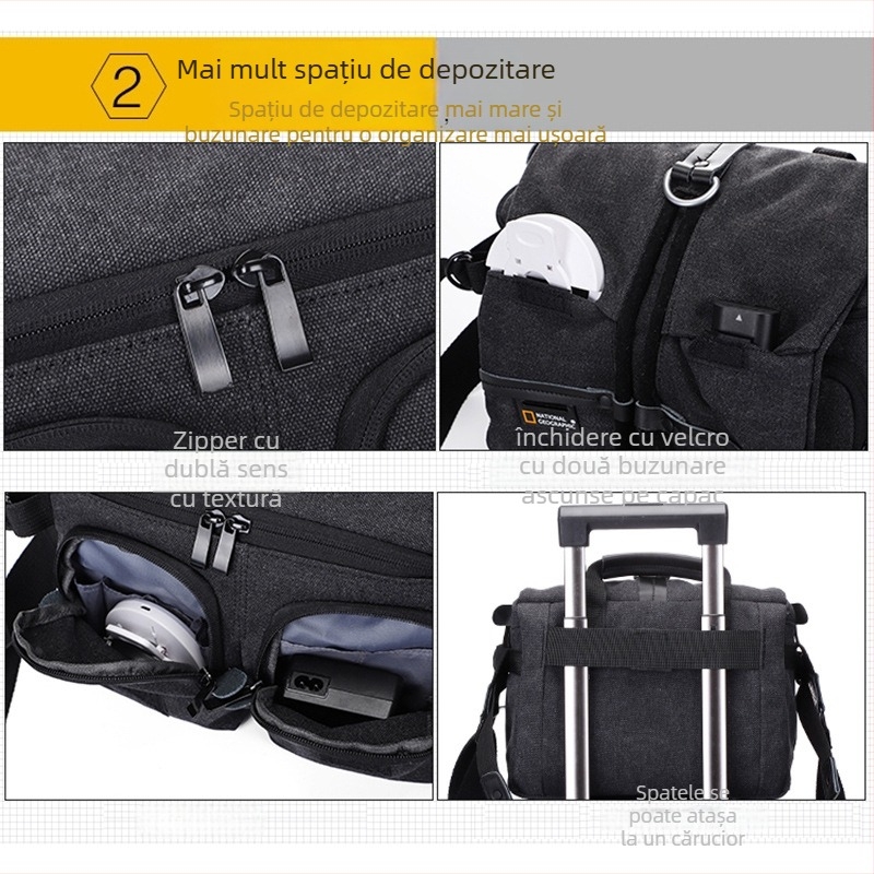 Geantă pentru cameră SLR cu curea de umăr, pânză, culoare solidă, căptușeală poliester