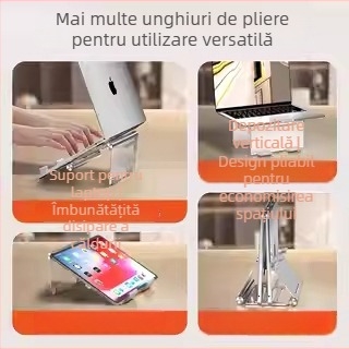 Suport 3 în 1 pentru laptop și telefon mobil, aliaj de aluminiu, pliabil, greutate 360 g