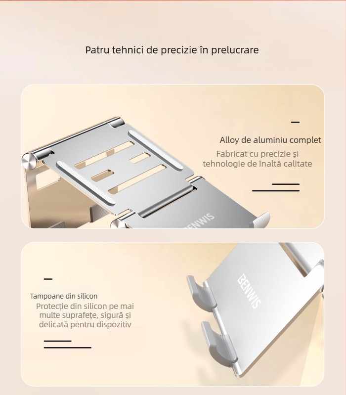 Suport 3 în 1 pentru laptop și telefon mobil, aliaj de aluminiu, pliabil, greutate 360 g