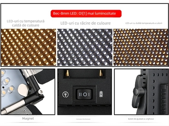 Lampa LED pentru fotografie digitală LED-660 pentru filmare și interviuri; 40W; tensiune AC 110-240V / DC 14-18V; temperatură de culoare 3200-5600K; reglaj luminozitate; compatibilă NP-F baterii