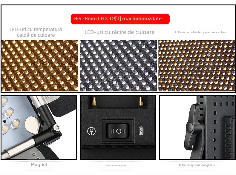 Lampa LED pentru fotografie digitală LED-660 pentru filmare și interviuri; 40W; tensiune AC 110-240V / DC 14-18V; temperatură de culoare 3200-5600K; reglaj luminozitate; compatibilă NP-F baterii