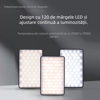 Lumină de umplere mini cu suport magnetic, iluminare portabilă pentru fotografie și live streaming, Model M120, 5W, 3.7V baterie încorporată
