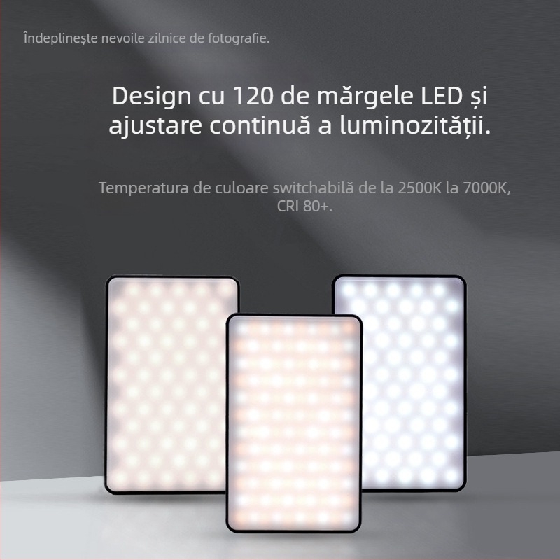 Lumină de umplere mini cu suport magnetic, iluminare portabilă pentru fotografie și live streaming, Model M120, 5W, 3.7V baterie încorporată