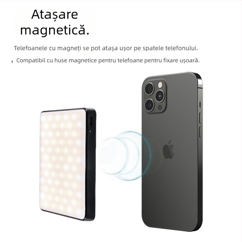 Lumină de umplere mini cu suport magnetic, iluminare portabilă pentru fotografie și live streaming, Model M120, 5W, 3.7V baterie încorporată