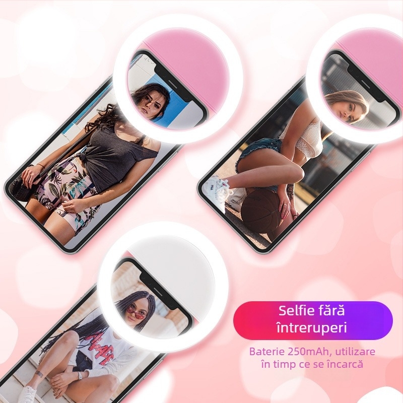 Lumină LED pentru selfie pentru telefon – design rotund, baterie încorporată, 1W, 5V, model 1-2S